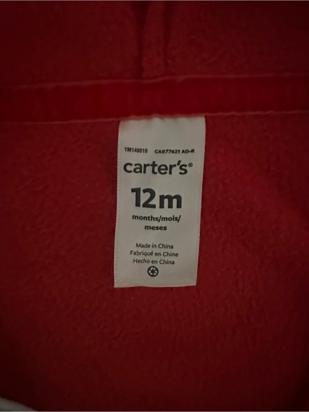 Carter’s Santa fleece Hooded One-Piece 12mo
